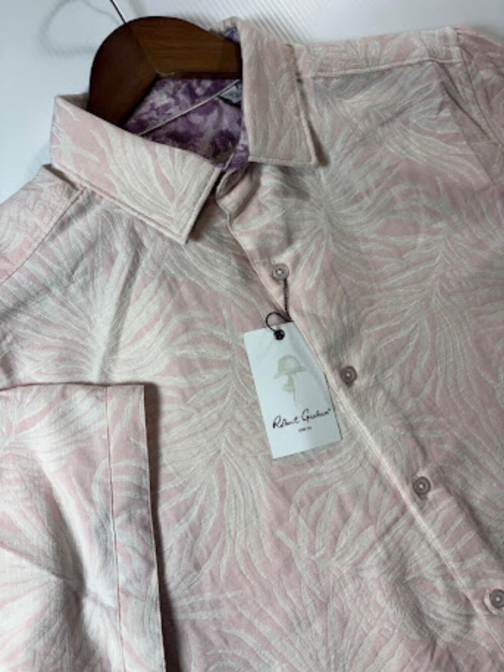 Robert Graham Royal Palms Shirt Men's XL Classic Fit Pink Floral Woven SS